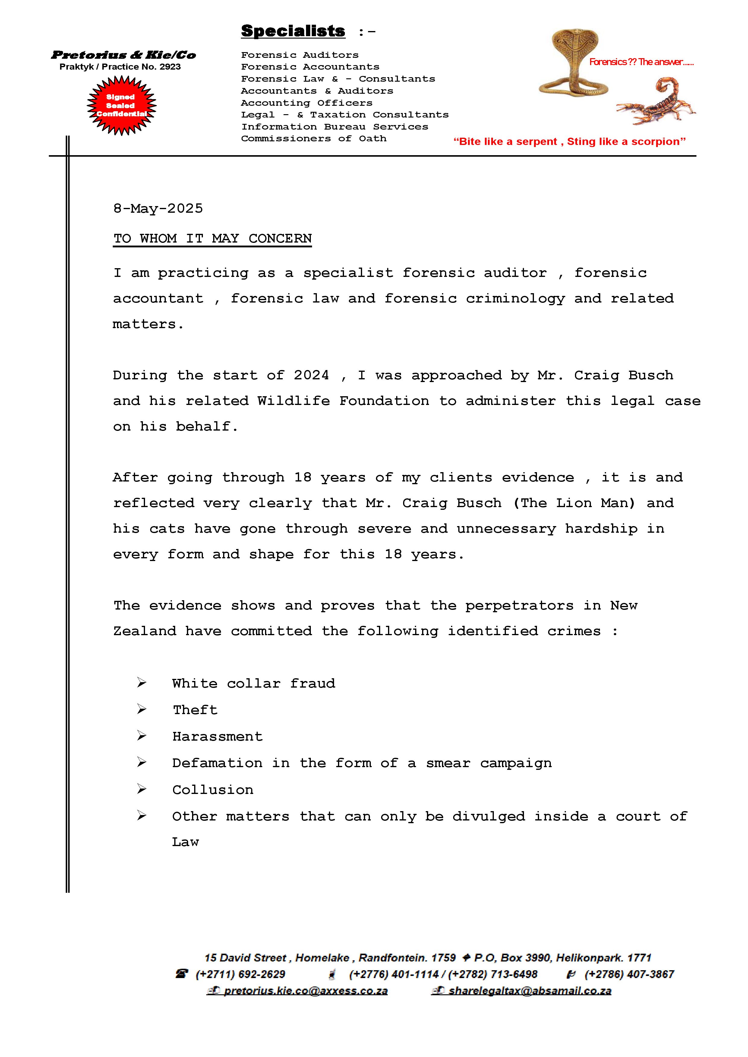 Craig Busch - Letter Page 1